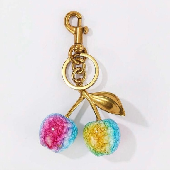 Handbags - Gold Cherry Multicolor Bag Purse Charm Keychain